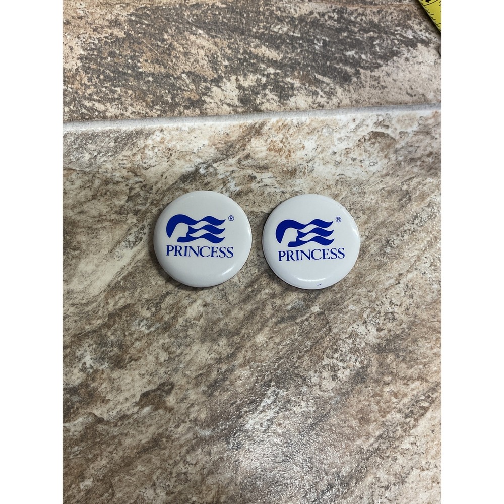 Princess Cruises Logo Souvenir Pin Back Button Set White Blue 1.5 Inch 2 Pack